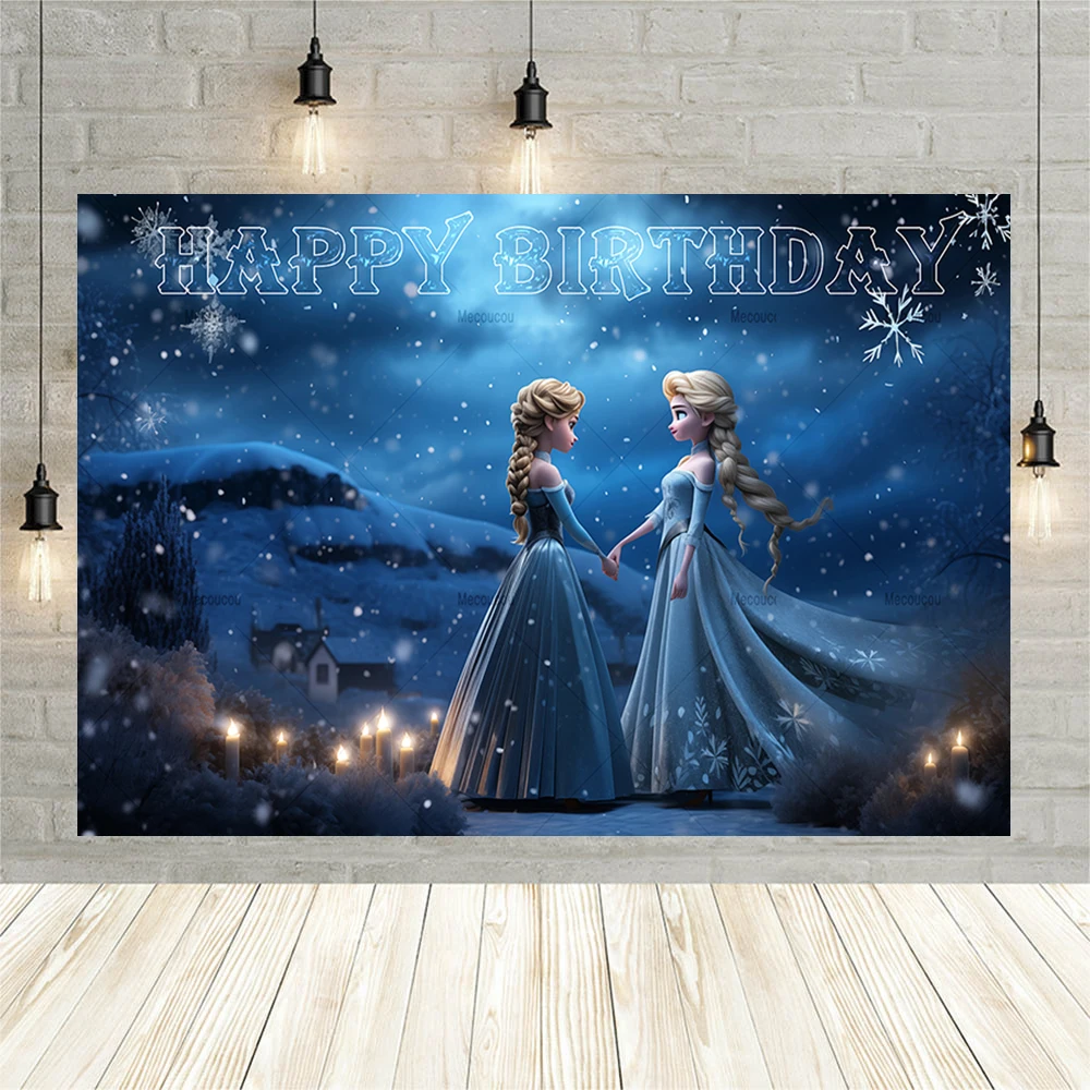 Disney Frozen Backdrop Elsa Anna Princess Kids Girls Birthday Party Snow Queen Winter Ice Fantastic Photo Customized Decor