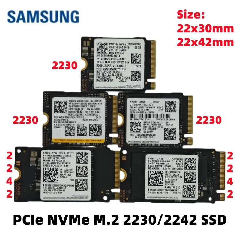 

Samsung PCIe M.2 2230/2242 NVMe SSD BM9C1 512G,PM9B1 128G 256G,For Xbox Surface Pro Steam Deck Dell HP Lenovo Laptop-OEM Package