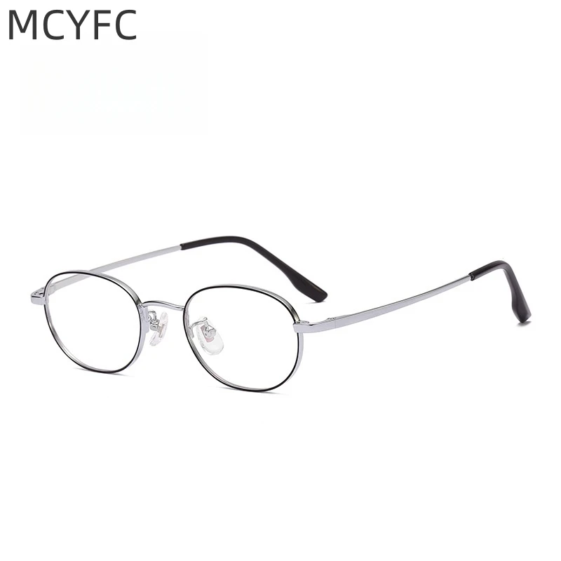 

MCYFC Pure Titanium Glasses Frame for Men Fashion Oval Black Sliver Eyeglasses Frame Hyperopia Myopia Prescription Eyewear Women