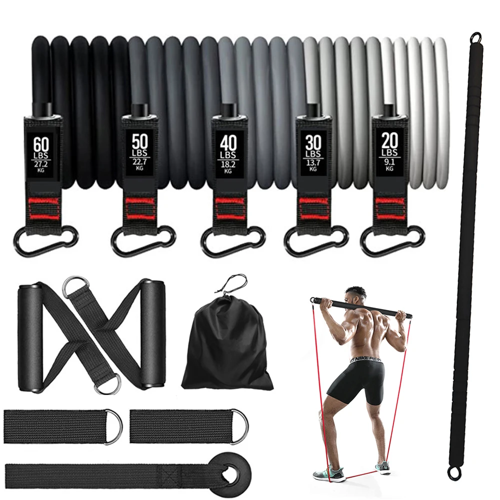 Set di fasce di resistenza da 200 libbre con barra fitness Allenamento Palestra Tirare la corda Yoga Tubo in lattice Sport Attrezzatura elastica per