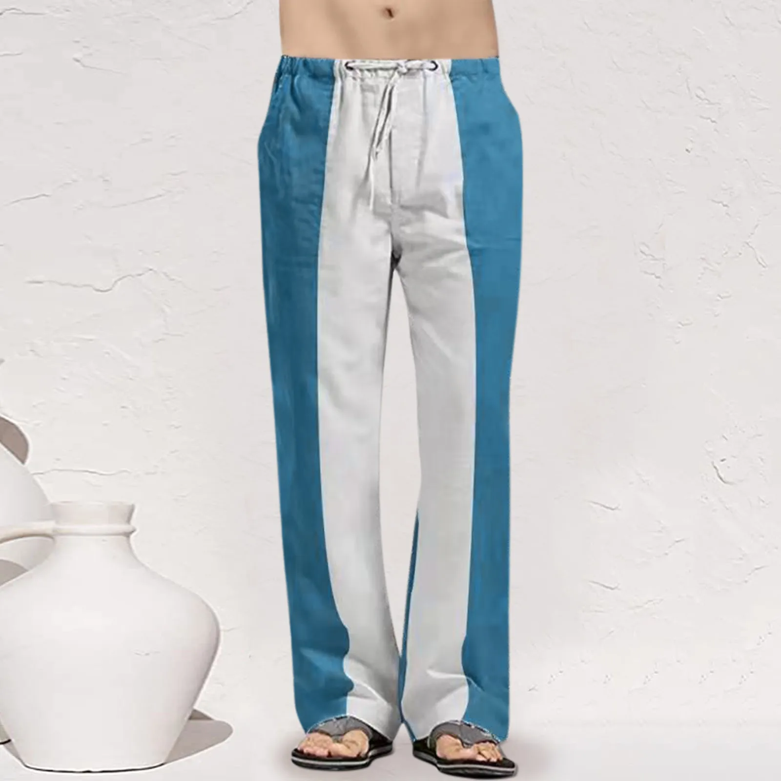 

Men's Casual Patchwork Pants Full Length Pants Mid Waist Pocket Drawstring Sweatpants Streetwear Oversize Trousers