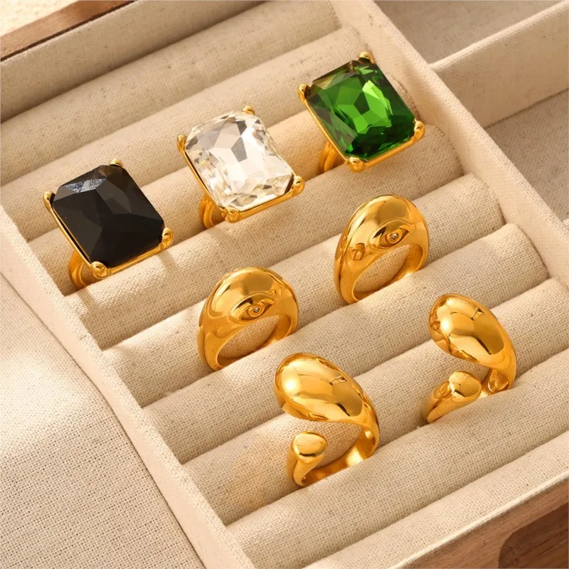 Engagement Rings For Women Stainless Steel Gold Plated Inlaid Zircon Waterproof Women\'s Wedding Ring Valentine\'s Jewelry Gifts
