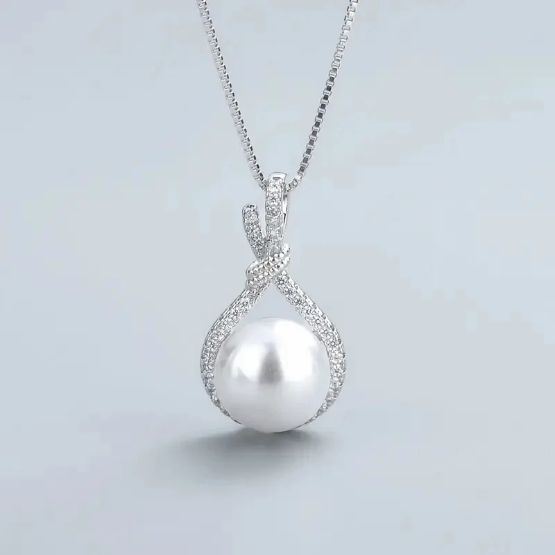 Huitan Waterdrop Shaped Pendant Necklace Simulated Pearl for Women Silver Color Fashionable Neck Accessories Gift Female Jewelry