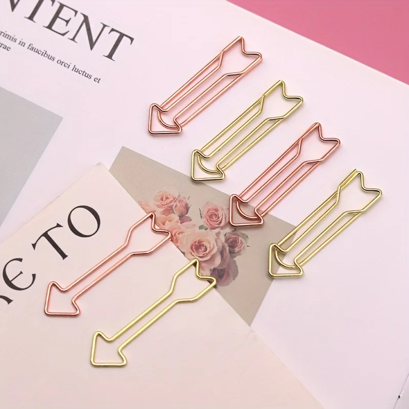 Creative Shaped Clips, Arrow-shaped Paper Clips, Colorful Cartoon Spiral Clips, Office Data Clips, Golden Memo Clips, 10pcs