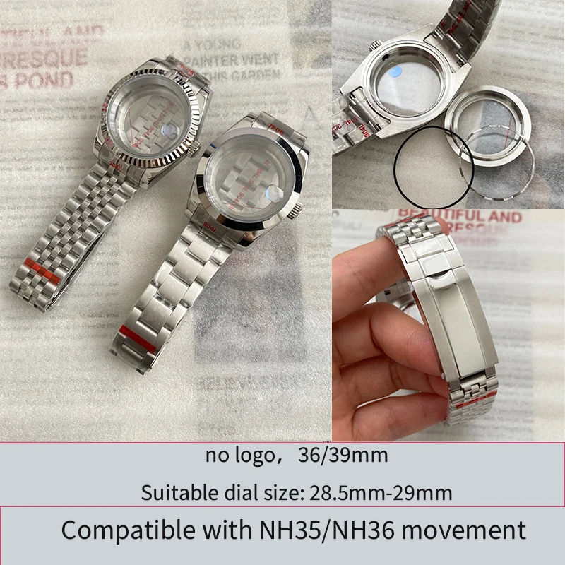 

NH35 Watch Case with Coin-edge Bezel Strap Micro-Adjustment Function 36 39mm Oyster Perpetual Case Sapphire Crystal for NH36