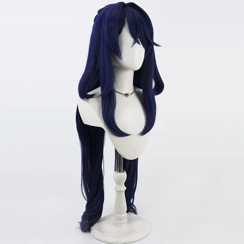 Genshin Impact Lauma Parrucca Cosplay Blu Scuro Frostmoon Scions Lungo Resistente Al Calore Capelli Sintetici Parrucca Lauma Del Partito + Protezione Della Parrucca