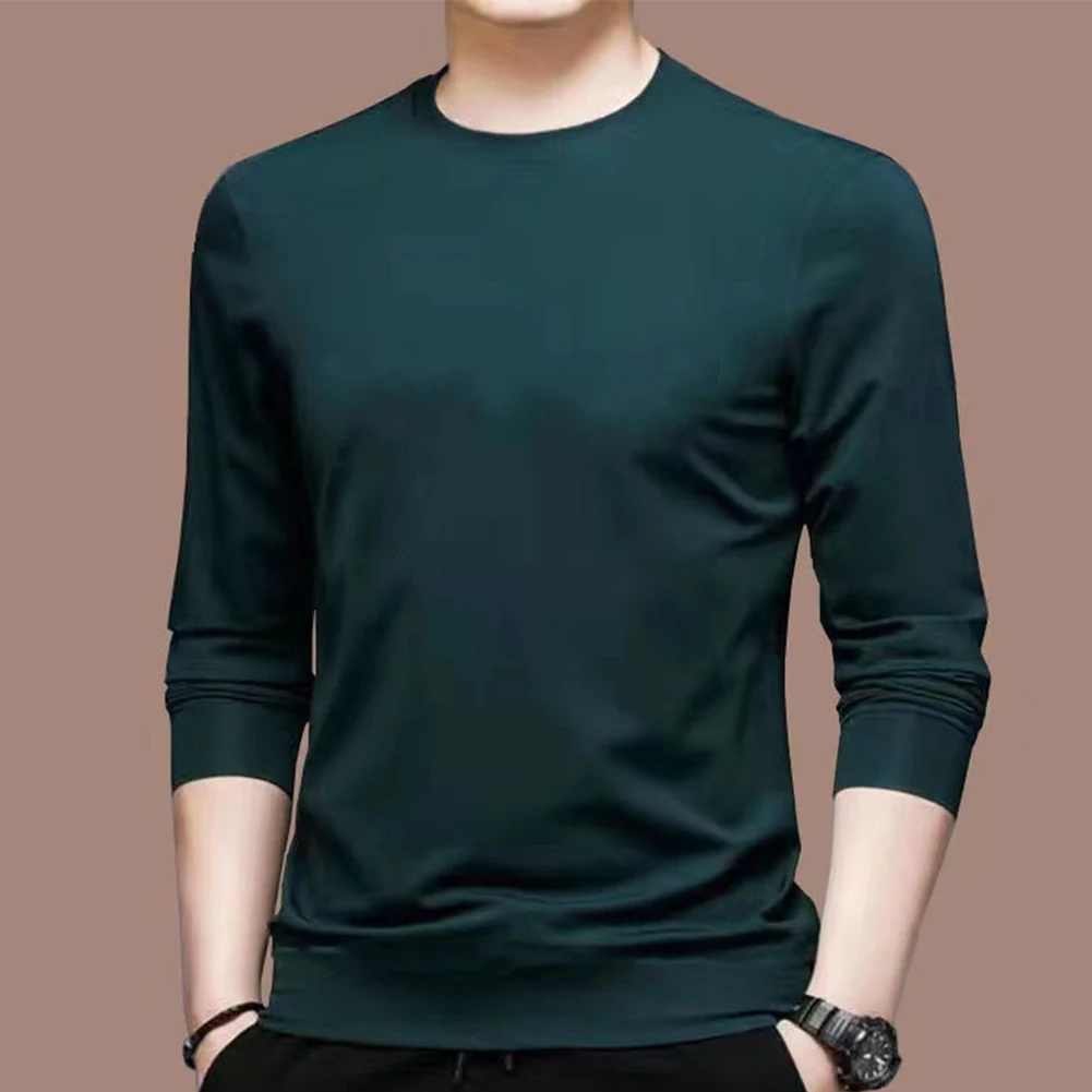 Men’s Casual Long Sleeve T-Shirt Undershirt Blouse Muscle Activewear Pullover Top Middle-aged Casual Solid Male Bottoming Shirts