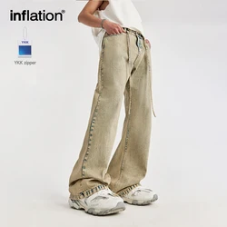 INFLATION Wasteland Style Washed Distressed Jeans Men Streetwear Slightly Flared Wide Leg Trousers