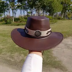 Western Cowboy Leather Hat Men's Gentleman Godfather Hat PU Material Panama Cowboy Hat Jazz Hat  cowboy hat