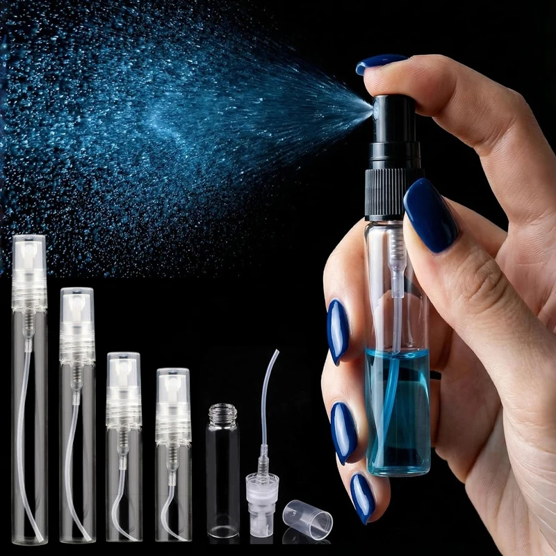 

30/50/100Pcs 2/3/5/7/10ML Glass Perfume Spray Bottles Refillable Mini Sample Vials Portable Travel Fine Mist Sprayer Container