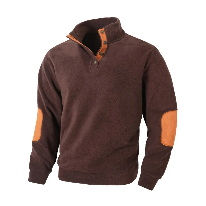 

Spring Autumn New Men's Jacquard Patchwork Vintage turn-down collar Long Sleeve Casual Button Pullovers Men slim sweatshirt tops