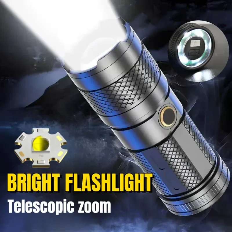 

Powerful LED Flashlight Dual Light Source Torch 5 Lighting Modes Zoom Lantern USB Rechargeable Waterproof Outdoor Handheld Lamp