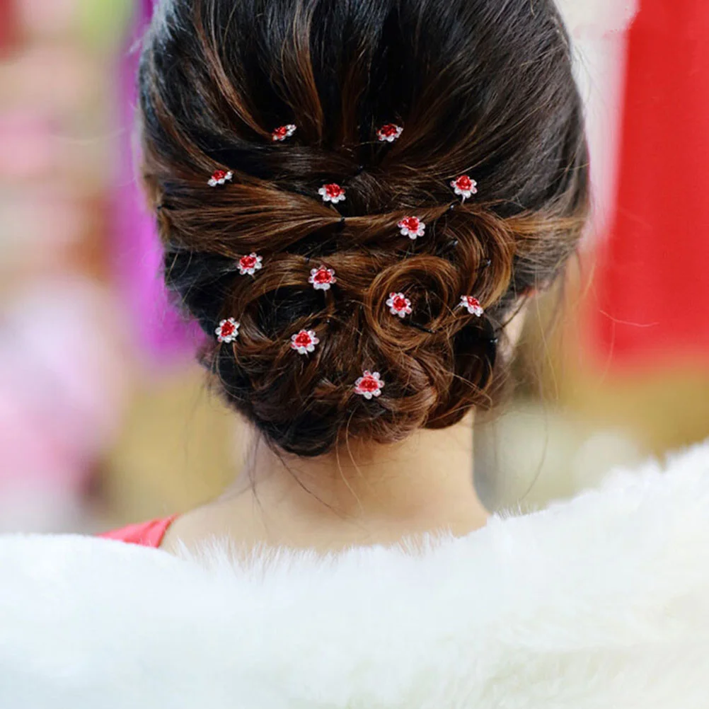 

12 Pcs U Shape Hair Clips Rhinestone Women for Pearl Pins Bridal Accessories Roses Shaped