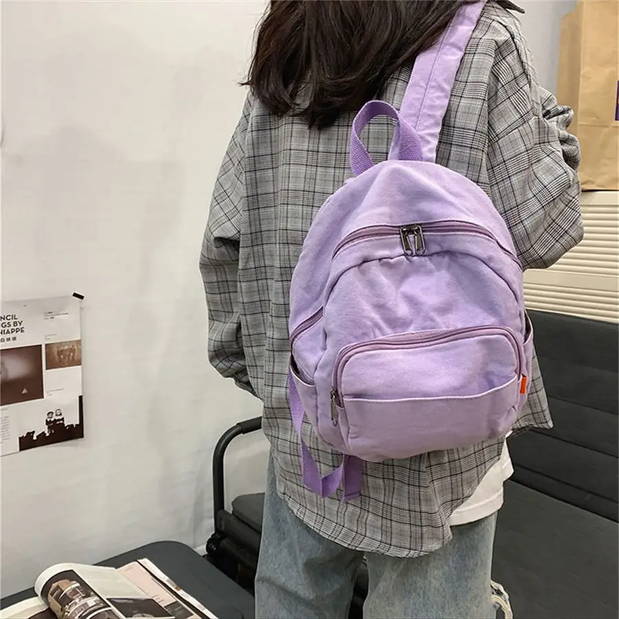 Women High-capacity Backpack Students Canvas Schoolbag Books Ins Fashion Traveling Shopping Multifunctional Pure Color Casual