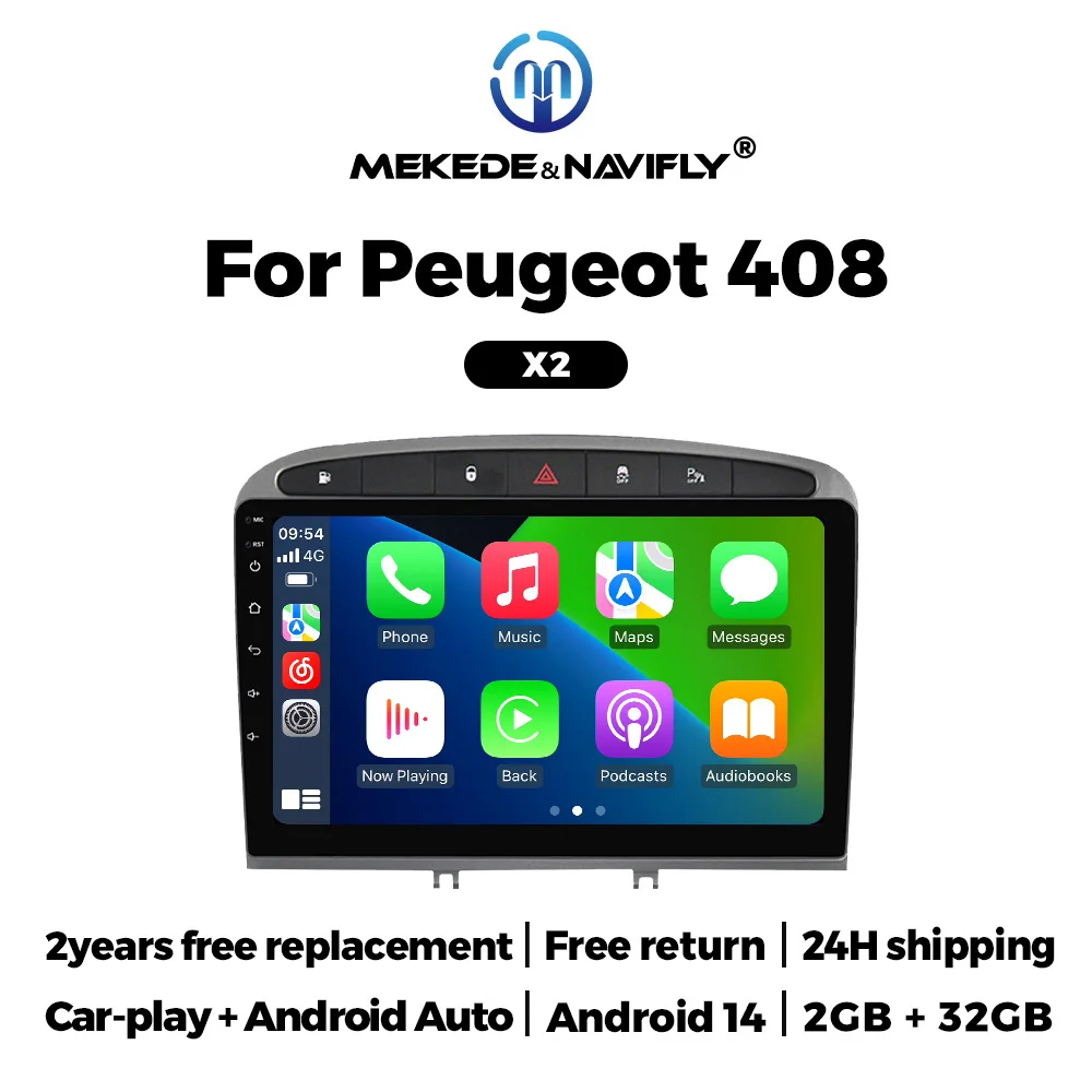 

Автомобильная мультимедийная система NaviFly Android 14, 2 ГБ + 32 ГБ, с беспроводным CarPlay и Android Auto для Peugeot 408 (2012-2020) / 308 / 308SW (2007-2015)