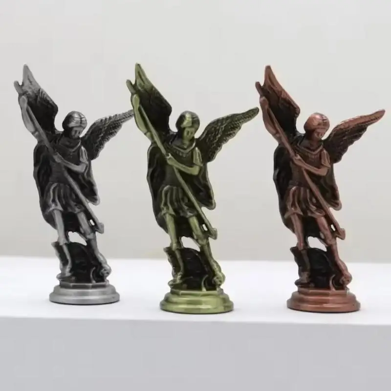 Saint Michael Figurine The Archangel Defeating Satan Guardian Statues Zinc Alloy Ctafts For Home Room Tabletop Decor view 3