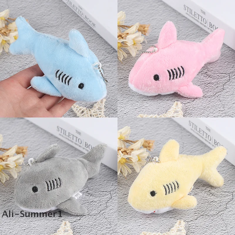 【E】12 سنتيمتر مفتاح سلسلة هدية القرش أفخم دمية محشوة دمية قلادة صغيرة ألعاب من القطيفة