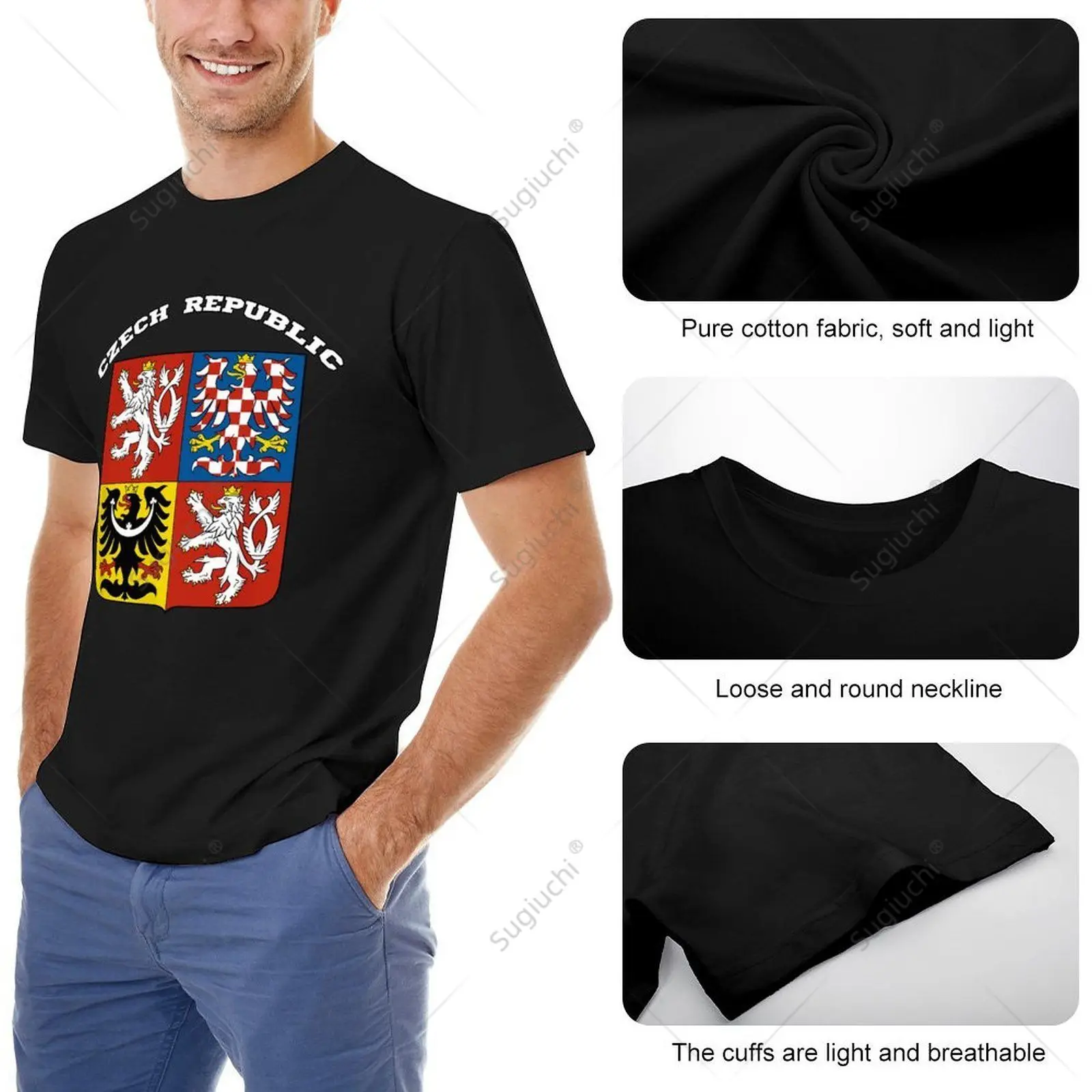 Unisex Men Czech Republic Coat of Arms Tee Flag Souvenir Prague Tshirt Tees T Shirts Women Boys 100% Cotton T-Shirt view 5