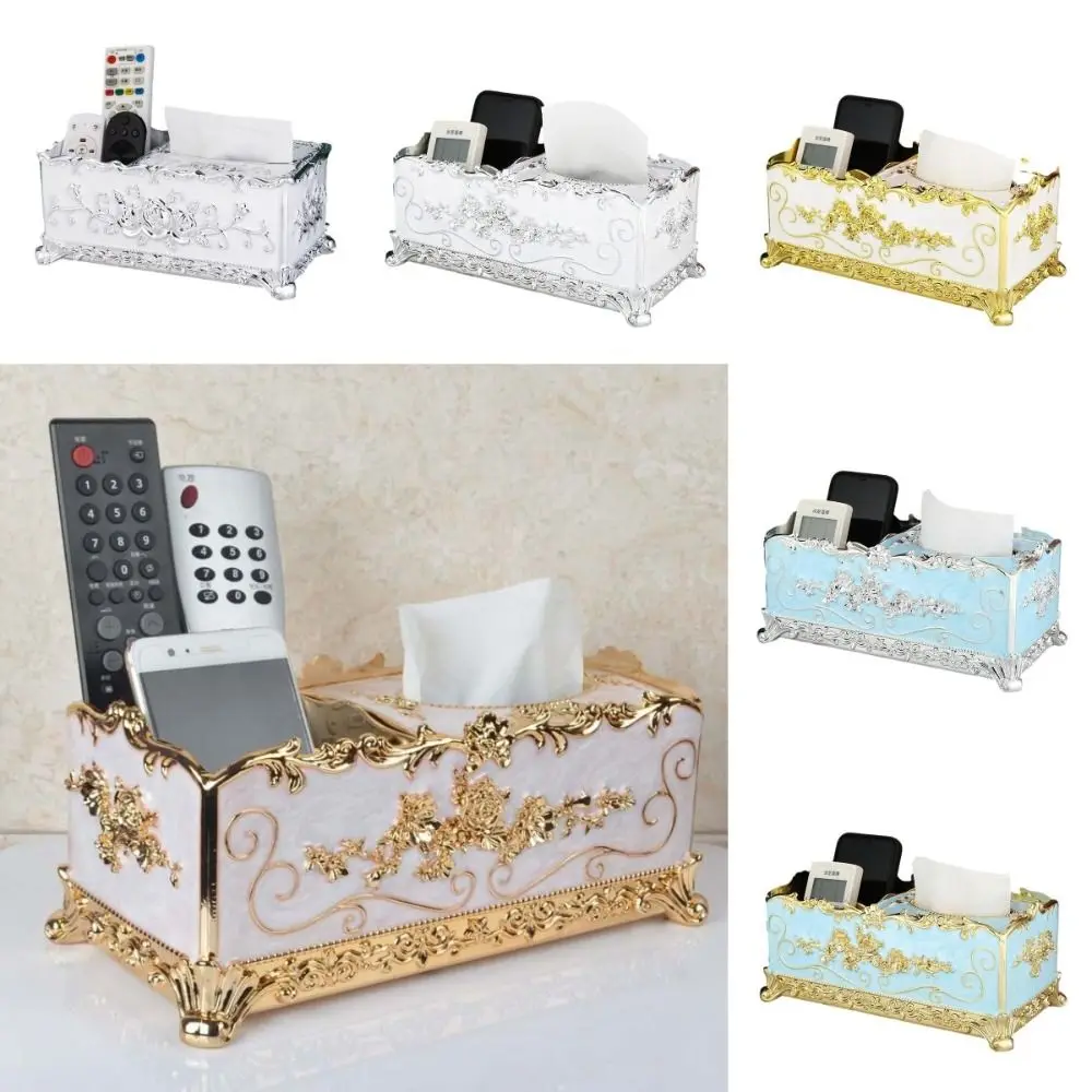 

Multifunctional Tissue Box Luxury European Style Paper Holder Rack Silver-plated Acrylic Remote Control Storage Basket Hotel