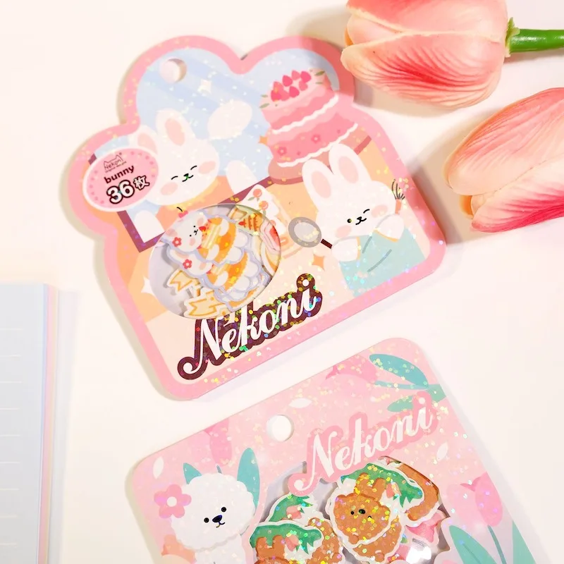 Cute Koala Puppy Bunny Laser Sticker Junk Journal Hobby DIY Craft Supplies Scrapbooking Material Stationery Decorative Sticker