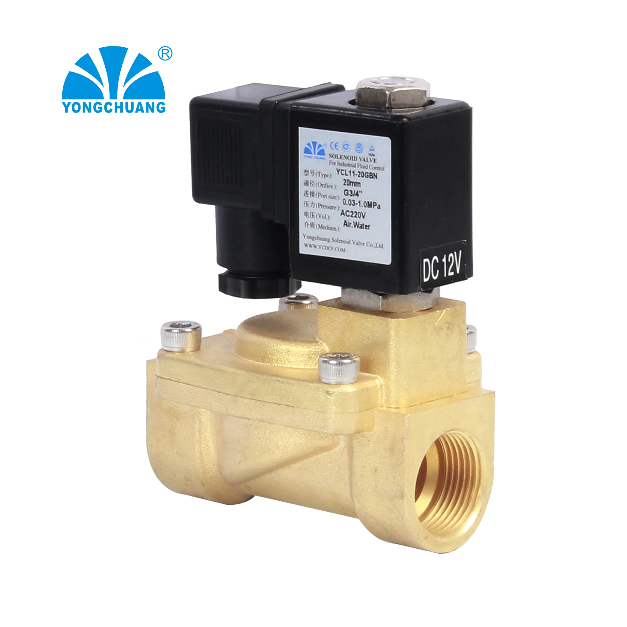 Yongchuang YCL11 brass water air latching battery powered operated bi-stable gas detector solenoid valve