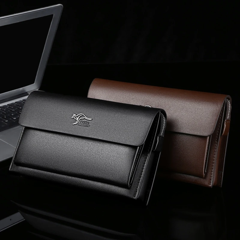

Men's Large Capacity Code Lock Handbag PU Leather Business Bag with Zipper Long Wallet Black Brown Casual Phonebag for Men 2026