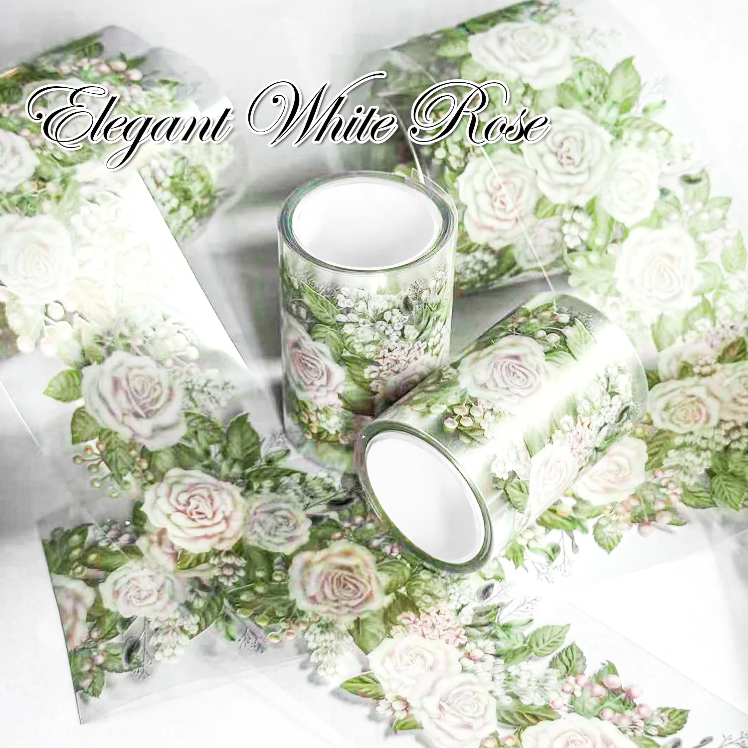 Two Meters Elegant Rose PET Tape Cartoon Artistic Style DIY Creative Scrapbook Material Notebook Decoration Sticker Set