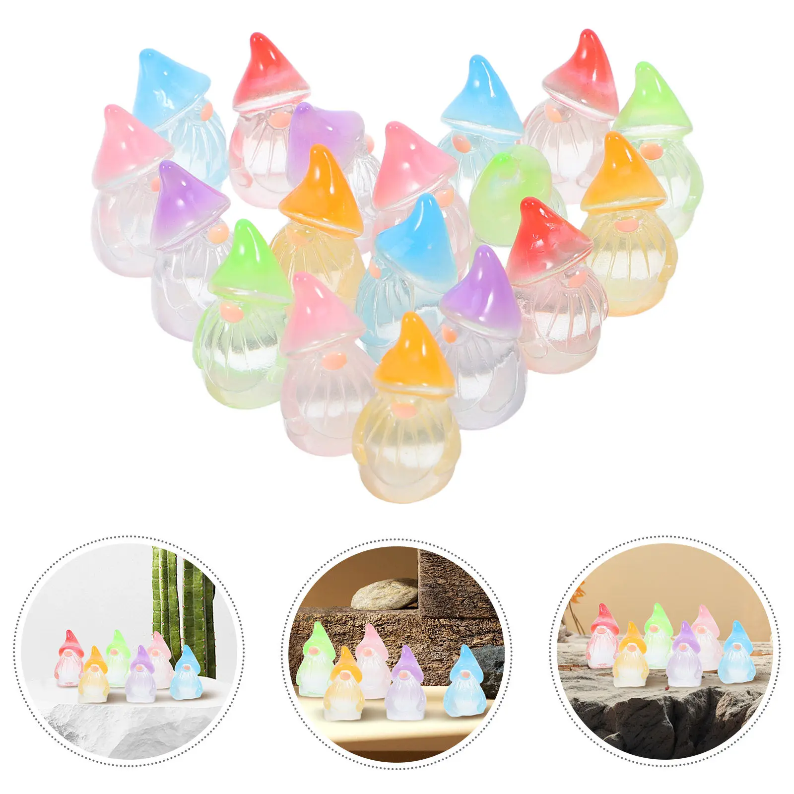18Pcs Mini Resin Gnomes Charming Micro Landscape Fairy Garden Accessories Glow in Dark Tiny Resin Ornaments Home Table Decor