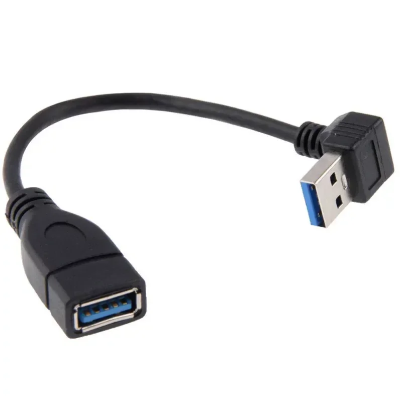 for U3-098 High Speed USB 3.0 Extension Cable A Male to Female 90 Degree Right Angle Lower Bend Data Cord Black
