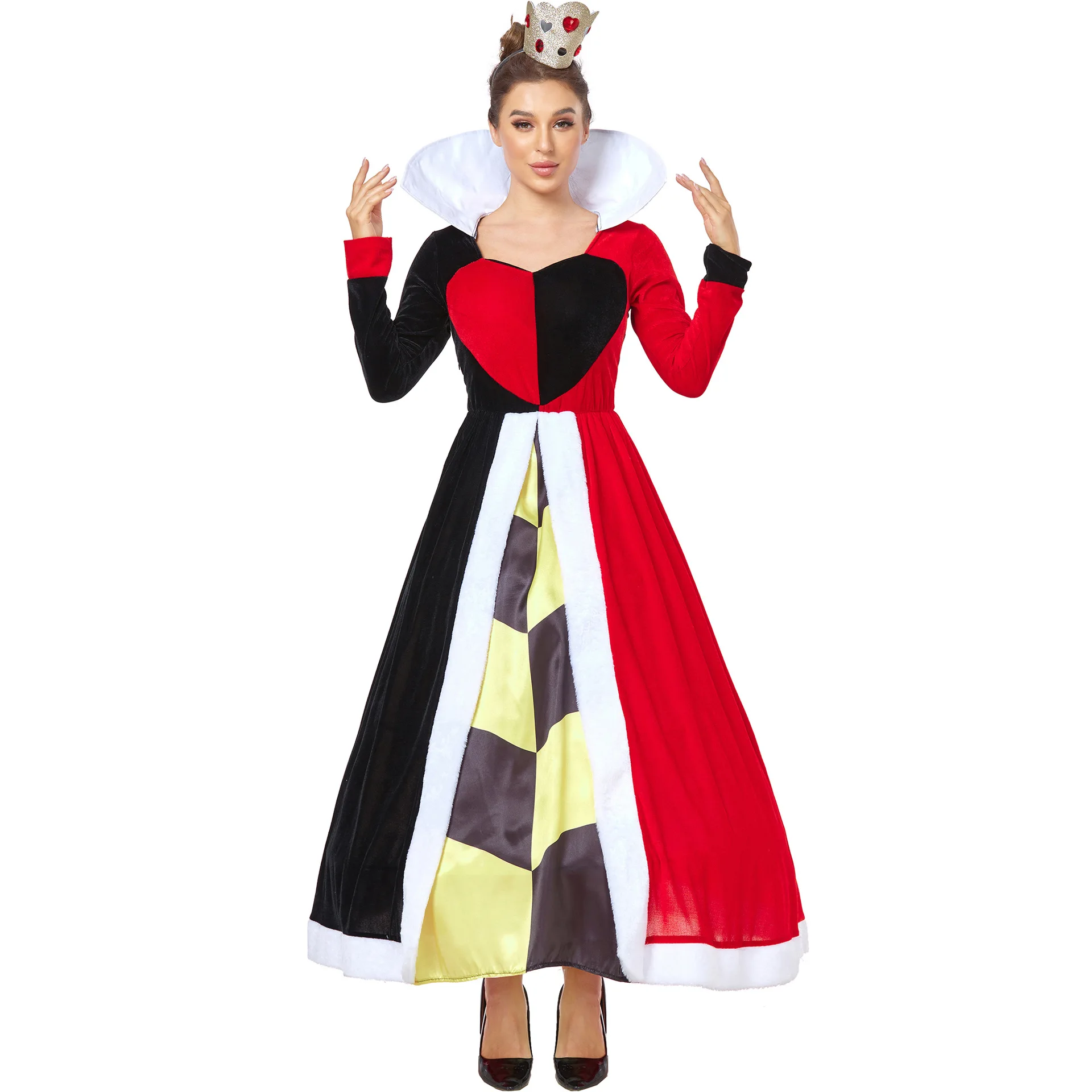 M-XL Medieval Court Heart Queen Costume Halloween Dress Alice In Wonderland Red Queen Cosplay