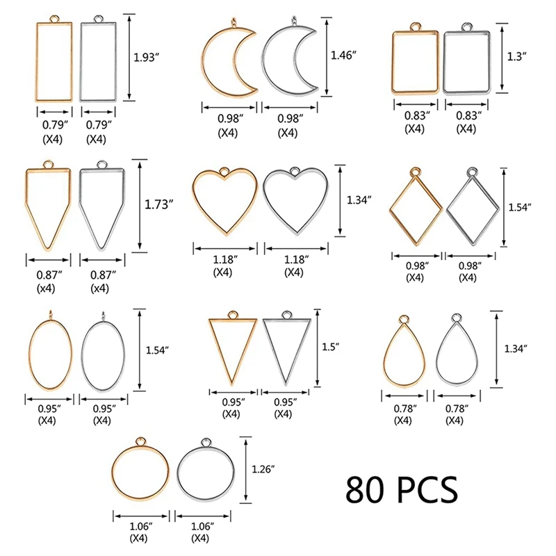 160 buah berbagai macam logam terbuka Bezels untuk Resin bingkai tekan jimat anting dan kalung membuat bingkai (emas dan perak)