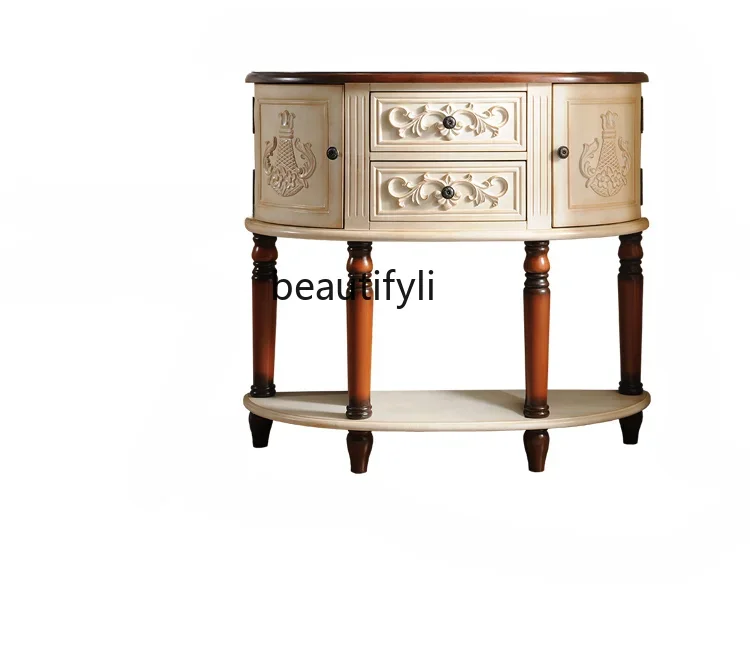 American Semicircle Console Tables Hallway Corridor Wall Solid Wood Console Vintage Painted