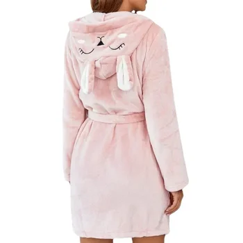Spessore Inverno Donna Vestaglie Velluto rosa Felpe con cappuccio Accappatoi Maniche lunghe Flanella Homewear Tempo libero Indumenti da notte Biancheria sexy per signora