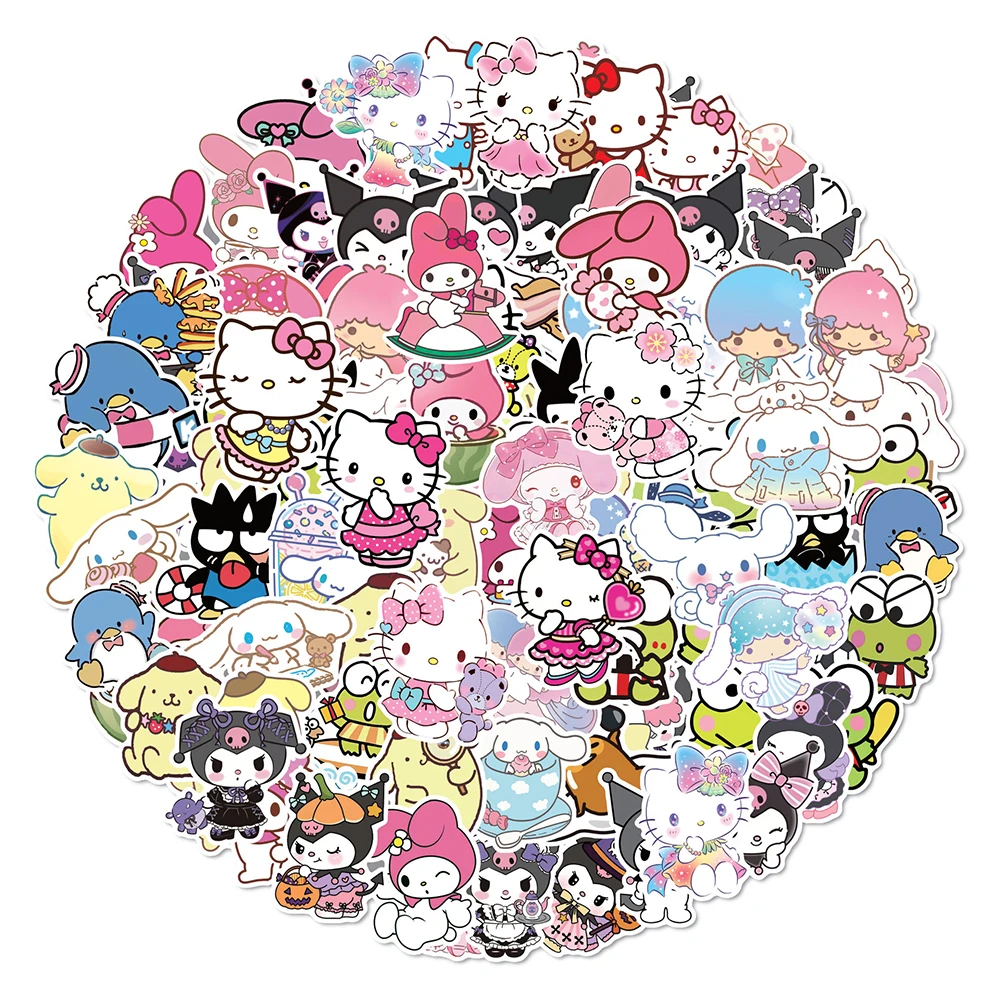 10/30/50/100PCS Mixed Cute Cinnamoroll Kuromi Melody Anime Stickers Motorcycle Travel Phone Guitar Laptop Cartoon Kid Sticker