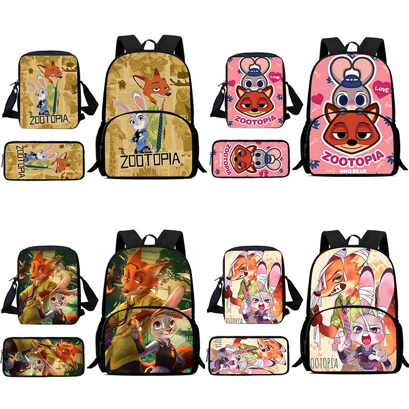 Cute Zootopias Cartoon Mochilas para crianças, mochilas escolares, bolsa de ombro, estojo, pupilo, grande capacidade, melhor presente para meninos e meninas