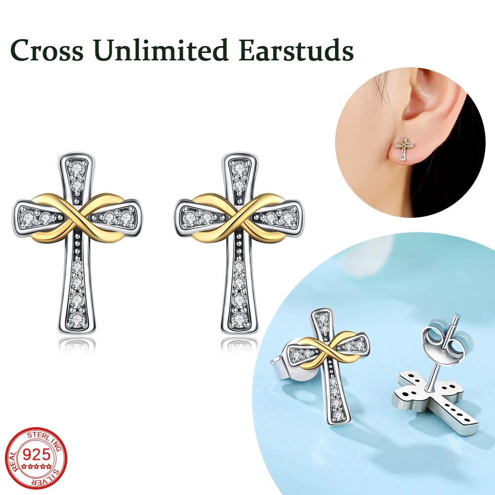 New Fashion Earrings 925 Sterling Silver Cross Yellow Unlimited Earrings Women's Jewelry Daily Necessities Couple Accessories