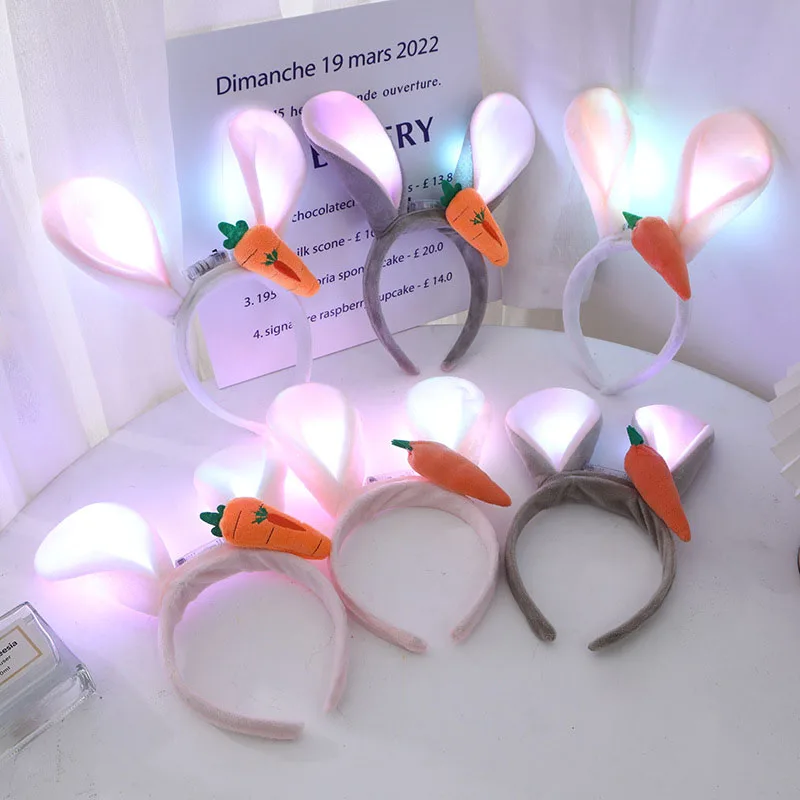 LED Konijn Wortel Hoofdband Bunny Oren Gloeiende Hoofdband Volwassen Kinderen Pasen Cosplay Benodigdheden Jongen Meisje Lichtgevende Haarband Props
