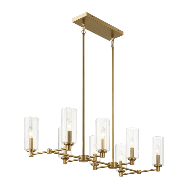 Messing klar klar gerippt Glas Home Island Insel klar Lichter Lichter Insel Satin Weide acht Lichter Insel mit klar gerippt