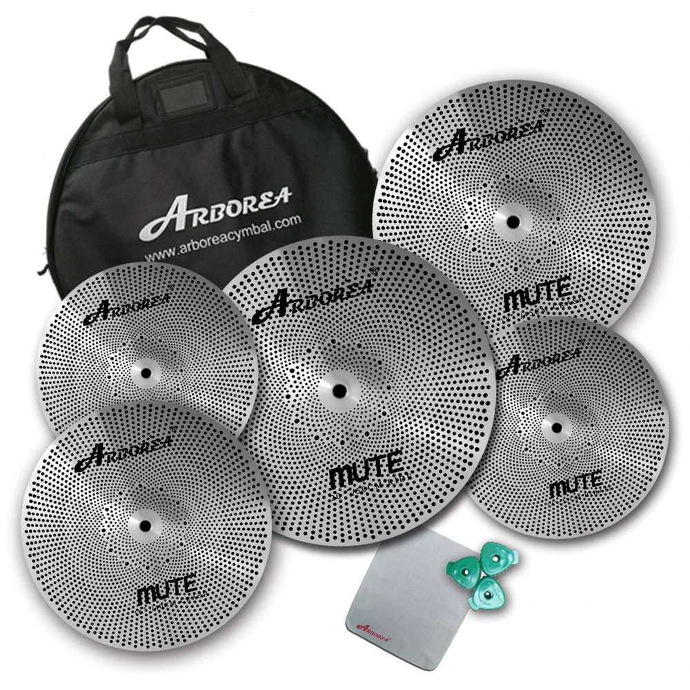 High Grade Low Volume Sliver Cymbal Set 14'' Hi-Hat+16'' Crash+18''Crash+20'' Ride+Bag for Practice