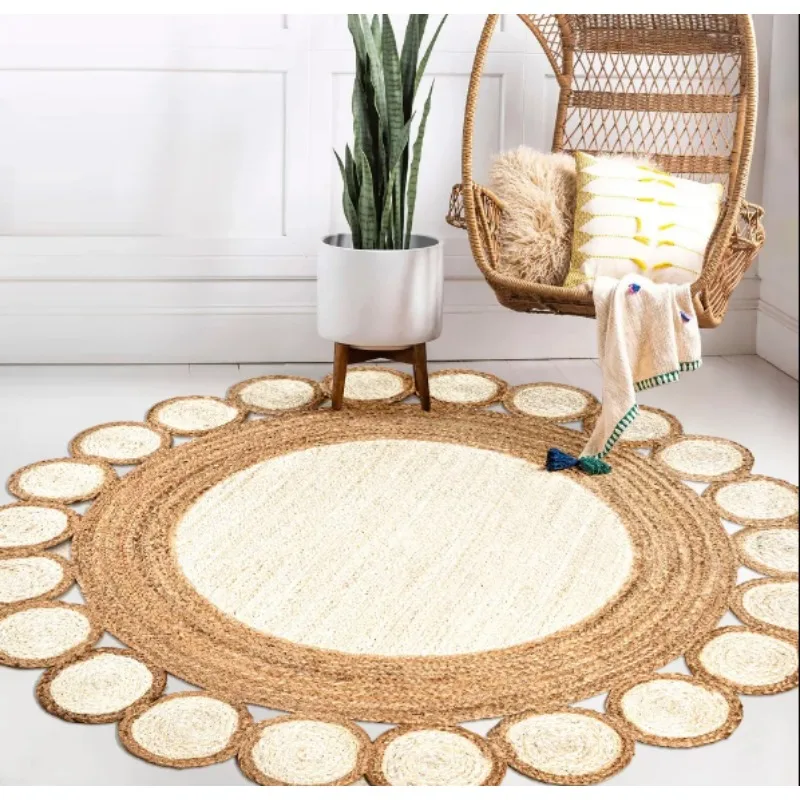 

Rug 100% Natural Jute Braided Style Reversible Round Rug Modern Rustic Look Rugs