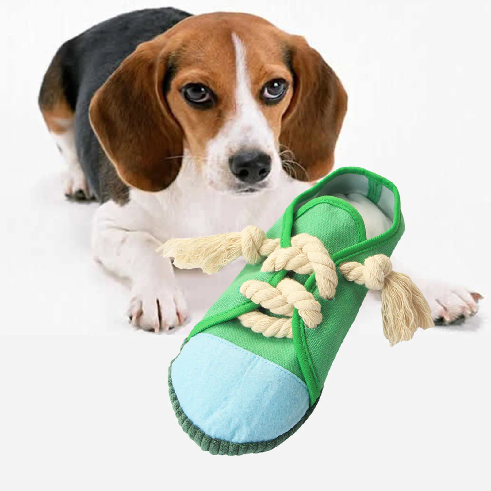 Fabric Squeak Toy for Pets Reduce Anxiety Soft Squeaker Shoe Shape Toy for Indoor Puppies and Senior Pups