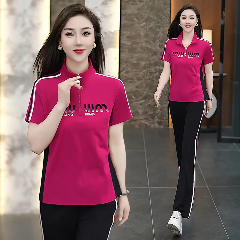 

Faionable Sportswear Set for Women Summer 2025 New Sle Casual Anti-Aging Slimming ort Sve Running Two-Piece Suit