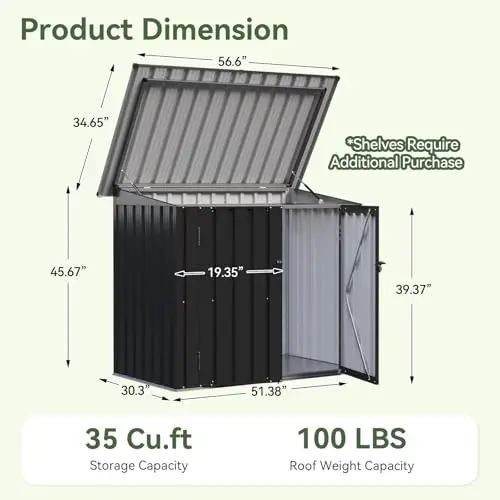 Outdoor Storage Cabinet 35 Cu.Ft Metal Storage Shed with Floor | 51.4”x30.3” All-Weather Outdoor Storage Box with