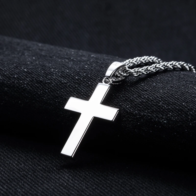 MossanRappr Moissanite Bling Cross Pendant Iced Out Hip Hop Necklace 925 Sterling Silver Punk Rock Jewelry Gifts for Men Women