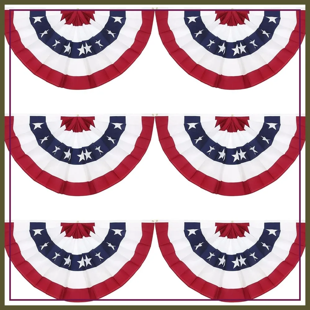 

3x6 Ft American Pleated Fan Flag Set of 6 – Patriotic Half Fan Bunting for 4th of July Memorial Day 250th Anniversary
