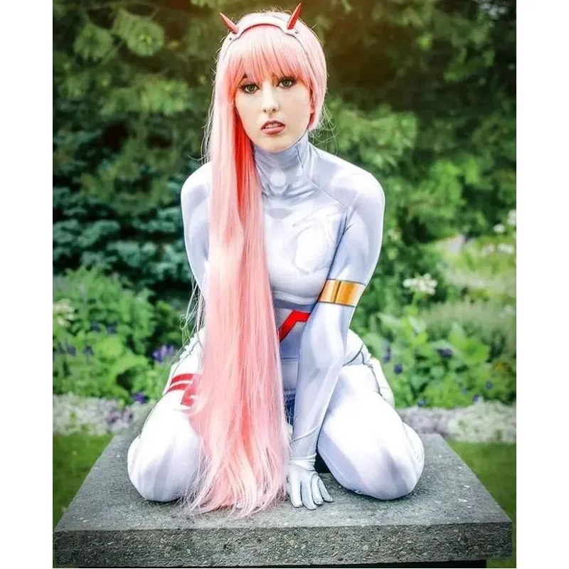 Biały Zero dwa przebranie na karnawał dorośli dzieci kochanie w Franxx 02 Catsuit Zentai garnitury dziewczyny kobieta body na Halloween