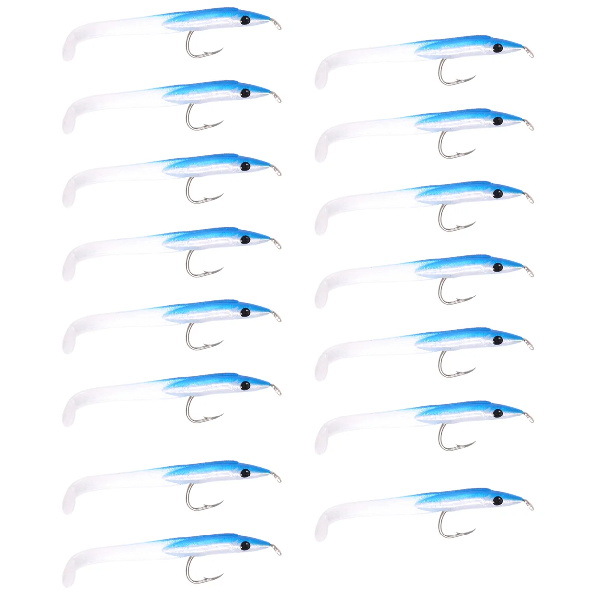 SUNMILE Fake Fishing Lure Sea Fishing Lure Bait with Hook Eel Bionic Bait 5cm/0.6G T Tail Soft Insect Simulation Bait 15Pcs Blue