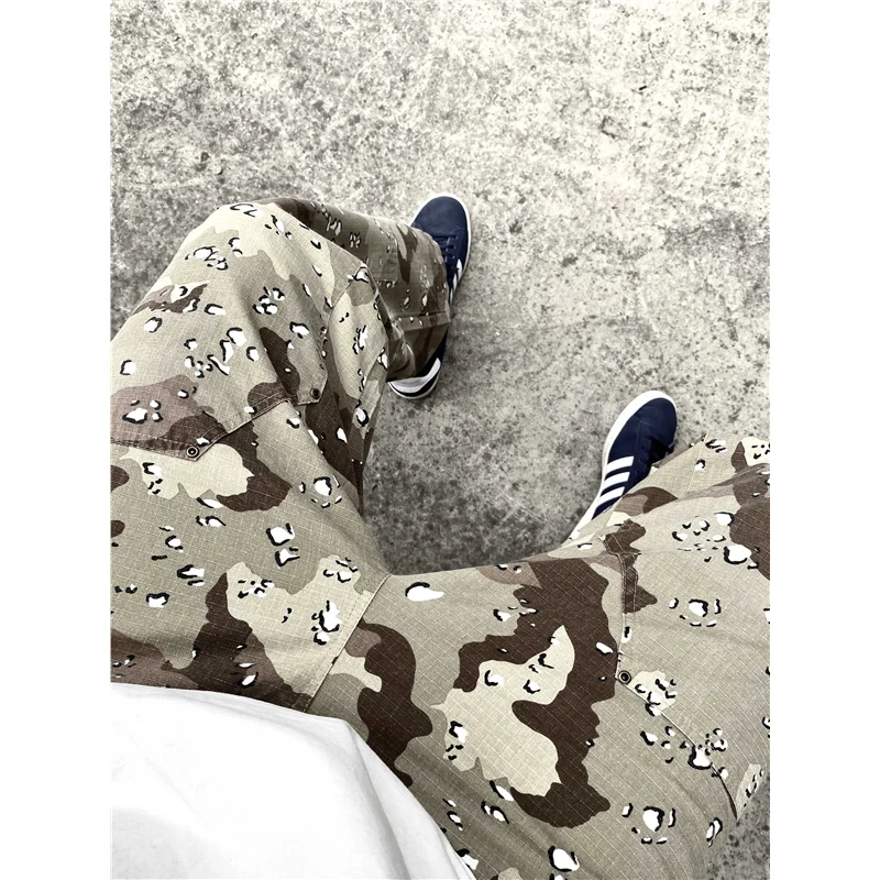 

Spring Summer 2024 New American Camouflage Straight Leg Casual Work Pants Heavy Waed Old Sle Long Trousers Trendy