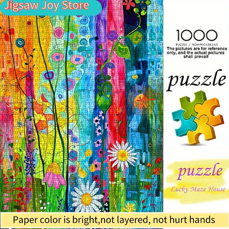 

DIY Paper Puzzle (Rainbow Garden, Abstract Floral, Healing Theme) High-Quality White Card Material, Suitable for Parent-Young