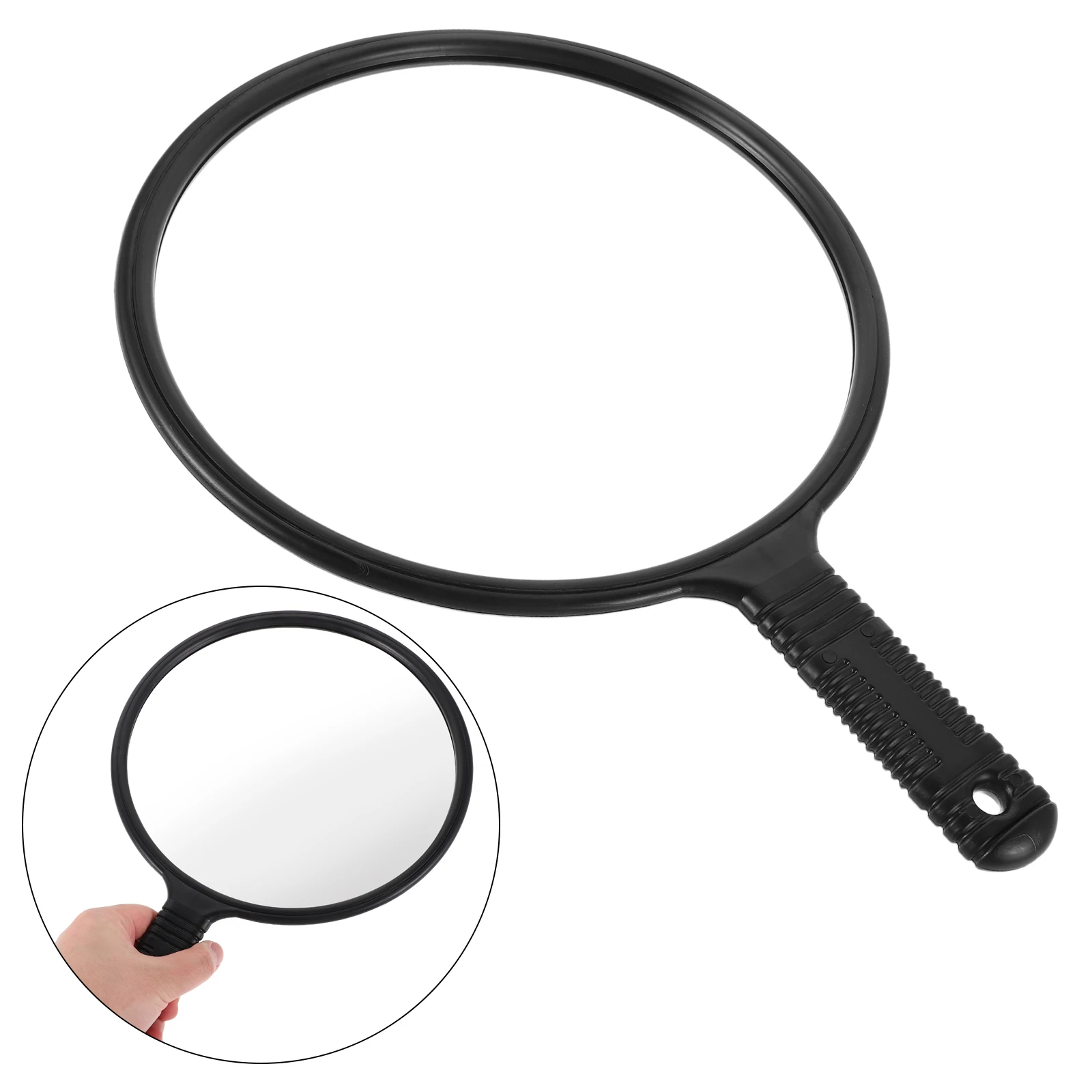 مرآة كبيرة مستديرة لتصفيف الشعر، مرآة محمولة بمقبض أسود، مرآة تصفيف مكياج الحلاق، مرايا محمولة باليد بمقبض